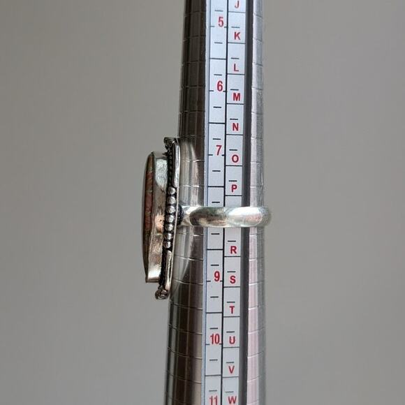 Green and Pink Natural Stone Ring Boho Chic Sterling Silver Vintage Size 8 - Picture 4 of 6